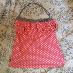 Pink Polka Dot Ruffle Bathing Suit Top